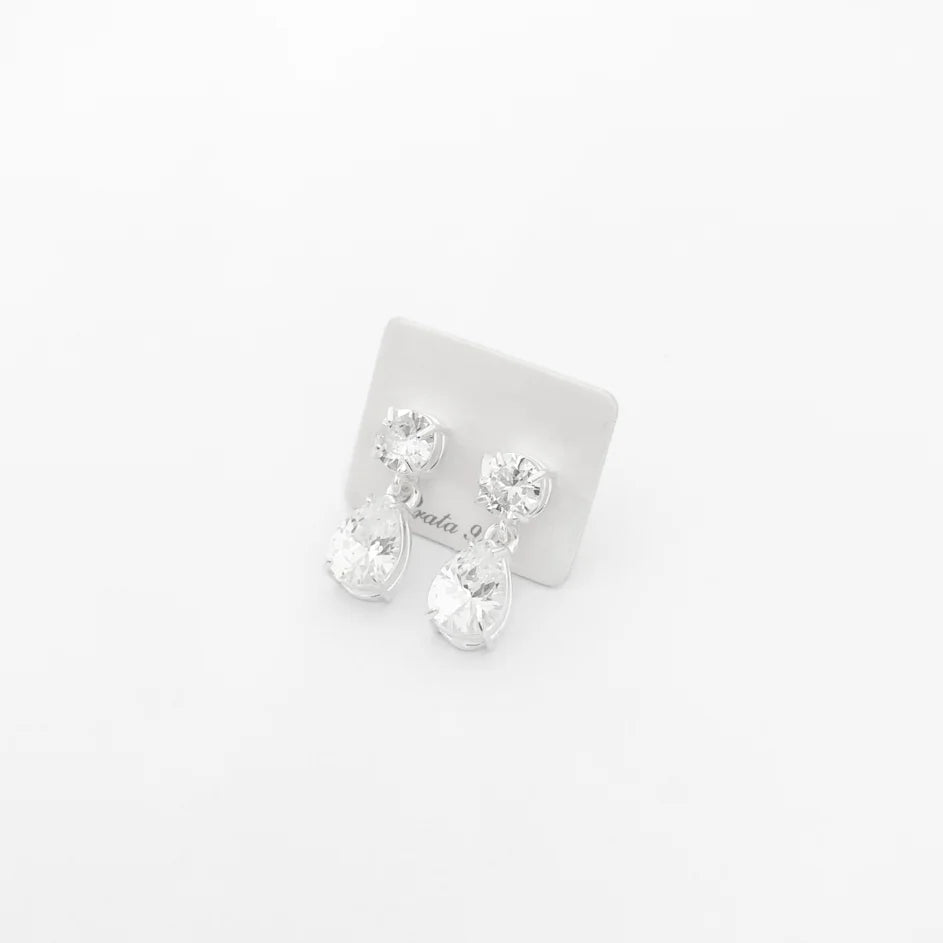 Brinco de Zircônia Redonda com Pingente de Gota