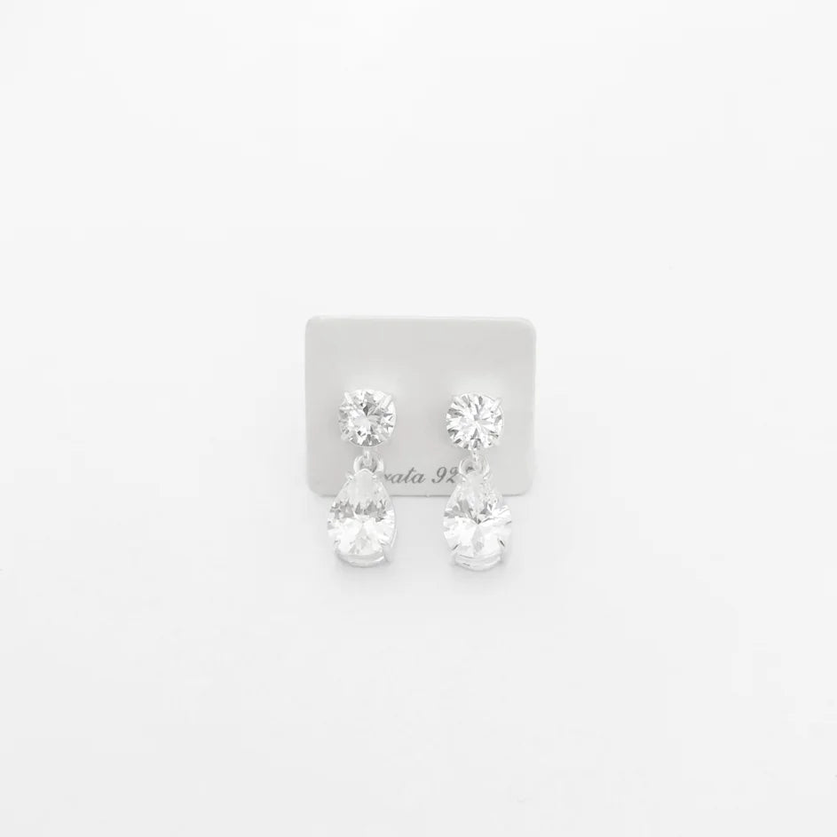 Brinco de Zircônia Redonda com Pingente de Gota