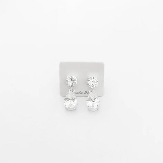 Brinco de Zircônia Redonda com Pingente de Gota